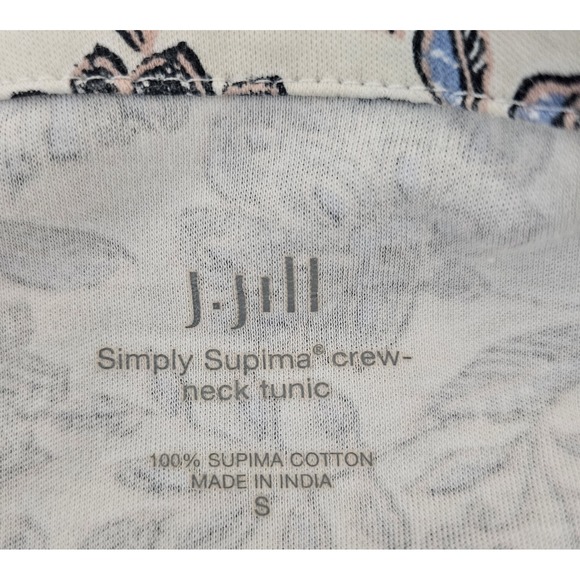 J. Jill Simply Supima Crew Neck Tunic Floral Cotton Long Sleeve Blue Small - Picture 7 of 9